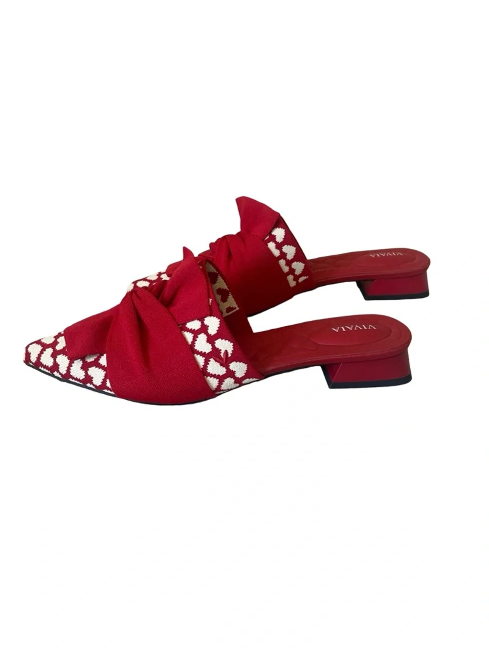 Vivaia Red Heart Knit Bow Mules - Picture 3 of 7